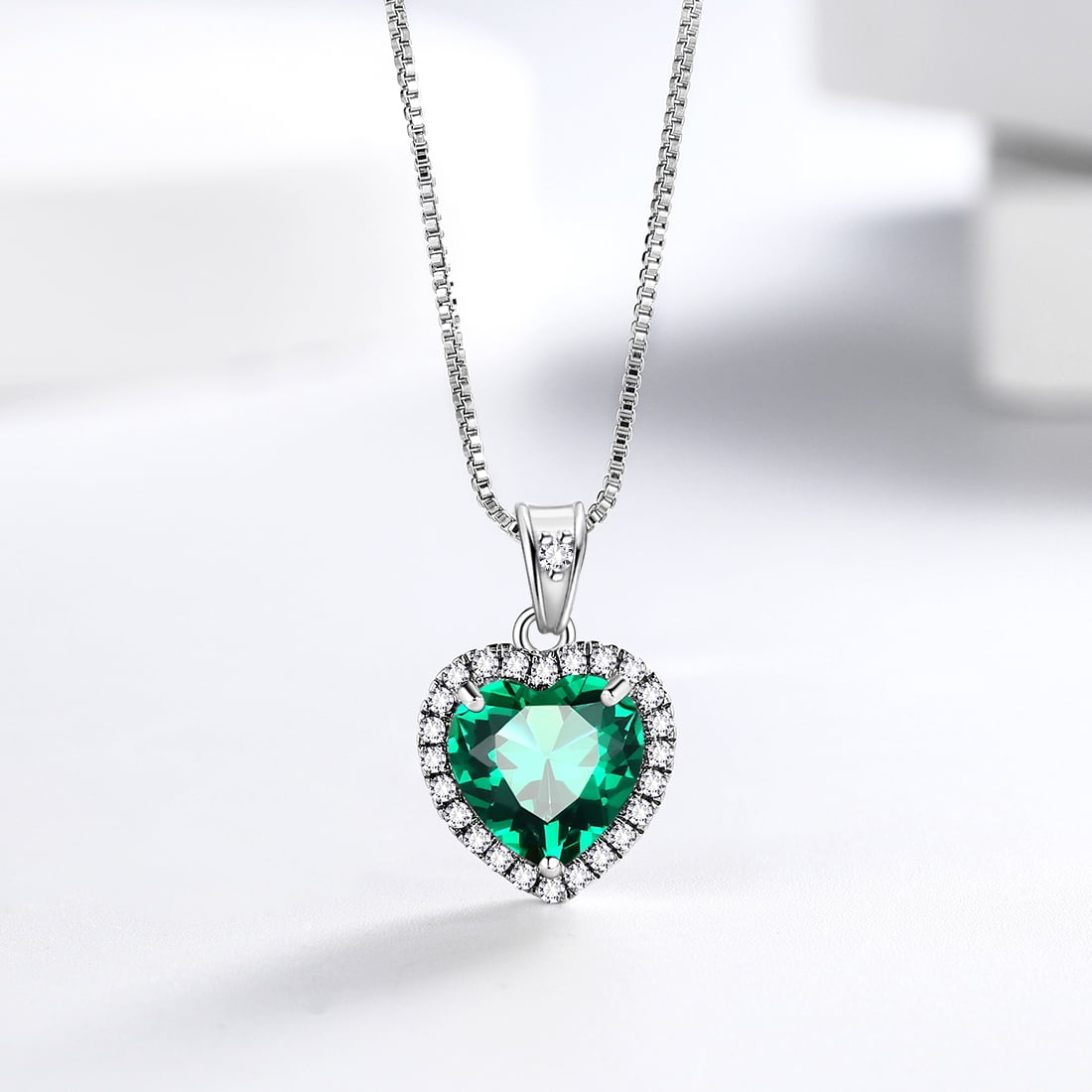 May Birthstone Necklace Women Green Heart Necklace Emerald Crystal CZ 925 Sterling Silver Pendant Jewelry Birthday Mother'S Day Gift Juwaliy