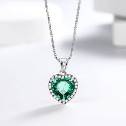 May Birthstone Necklace Women Green Heart Necklace Emerald Crystal CZ 925 Sterling Silver Pendant Jewelry Birthday Mother'S Day Gift Juwaliy