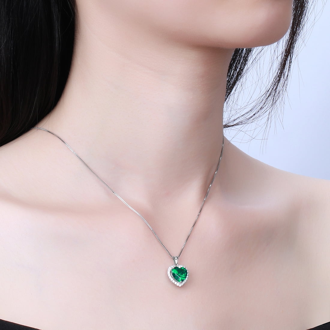 May Birthstone Necklace Women Green Heart Necklace Emerald Crystal CZ 925 Sterling Silver Pendant Jewelry Birthday Mother'S Day Gift Juwaliy