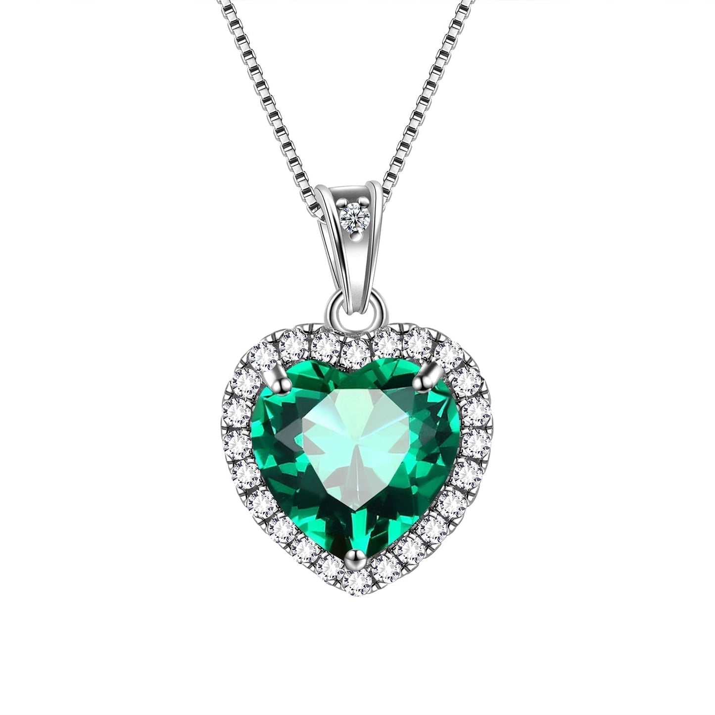 May Birthstone Necklace Women Green Heart Necklace Emerald Crystal CZ 925 Sterling Silver Pendant Jewelry Birthday Mother'S Day Gift Juwaliy