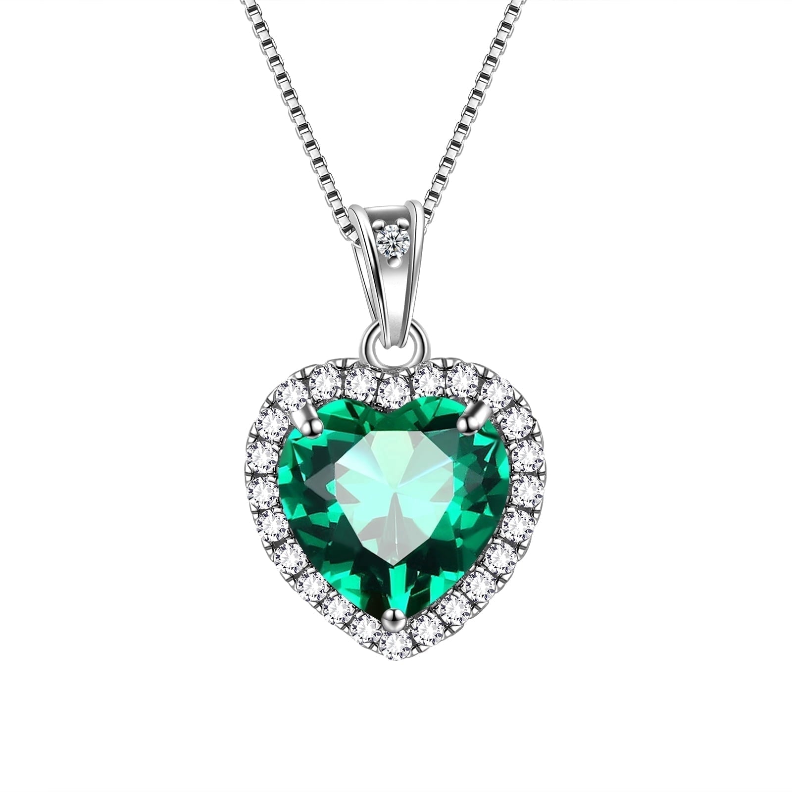 May Birthstone Necklace Women Green Heart Necklace Emerald Crystal CZ 925 Sterling Silver Pendant Jewelry Birthday Mother'S Day Gift Juwaliy