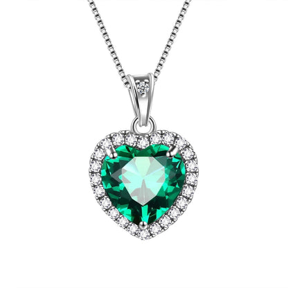 May Birthstone Necklace Women Green Heart Necklace Emerald Crystal CZ 925 Sterling Silver Pendant Jewelry Birthday Mother'S Day Gift Juwaliy