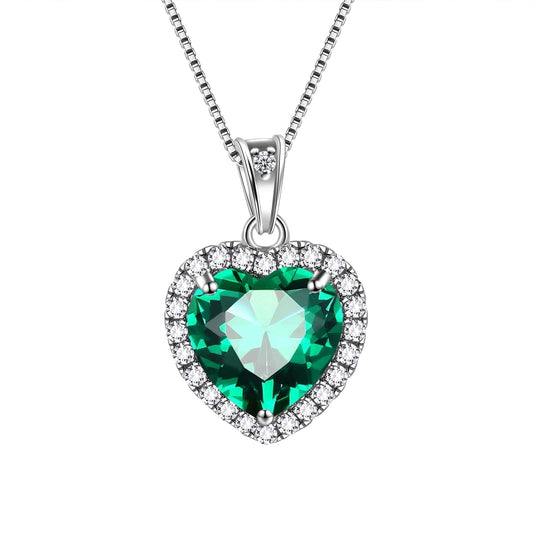 May Birthstone Necklace Women Green Heart Necklace Emerald Crystal CZ 925 Sterling Silver Pendant Jewelry Birthday Mother'S Day Gift Juwaliy